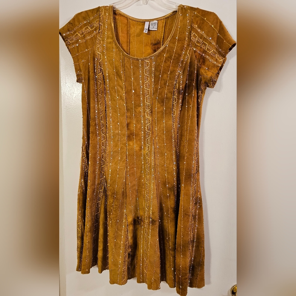 Sami & Jo Vintage 1X antique yellow tye-dye mini dress